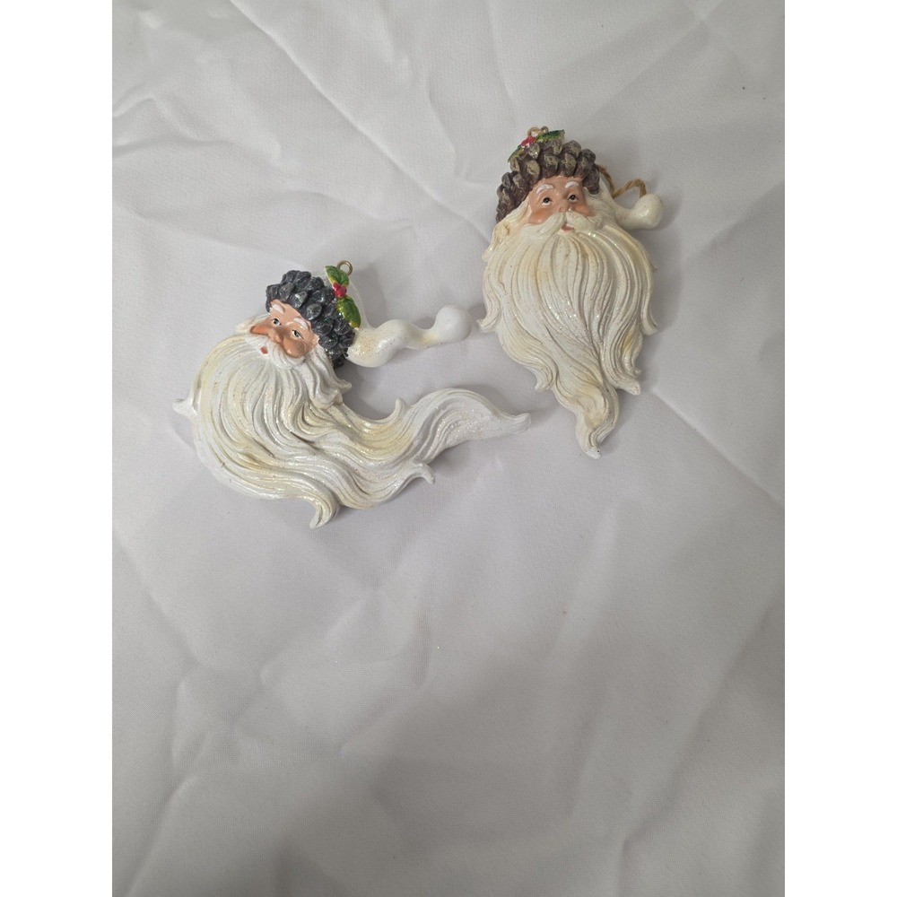 Vintage Santa Claus Head Face Christmas Ornament set of 2
